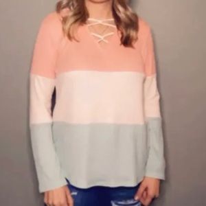 BOUTIQUE L/S Color Block Top NEW!